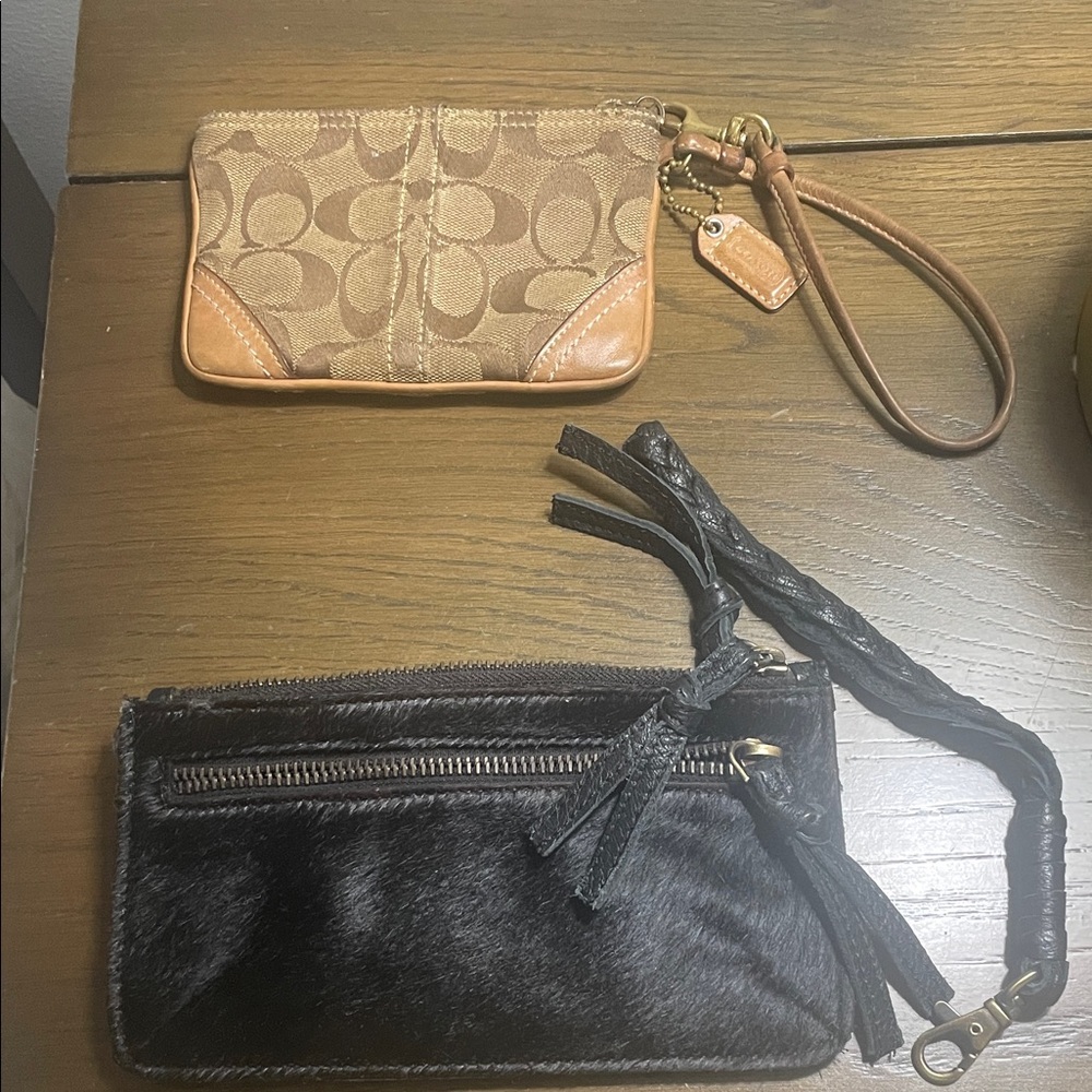 Coach Tan and Black Wristlet Set